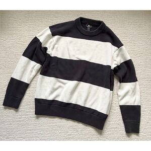 HM Relaxed Fit Striped Crewneck Sweater Black White Heavy Cotton Knit S Nautical